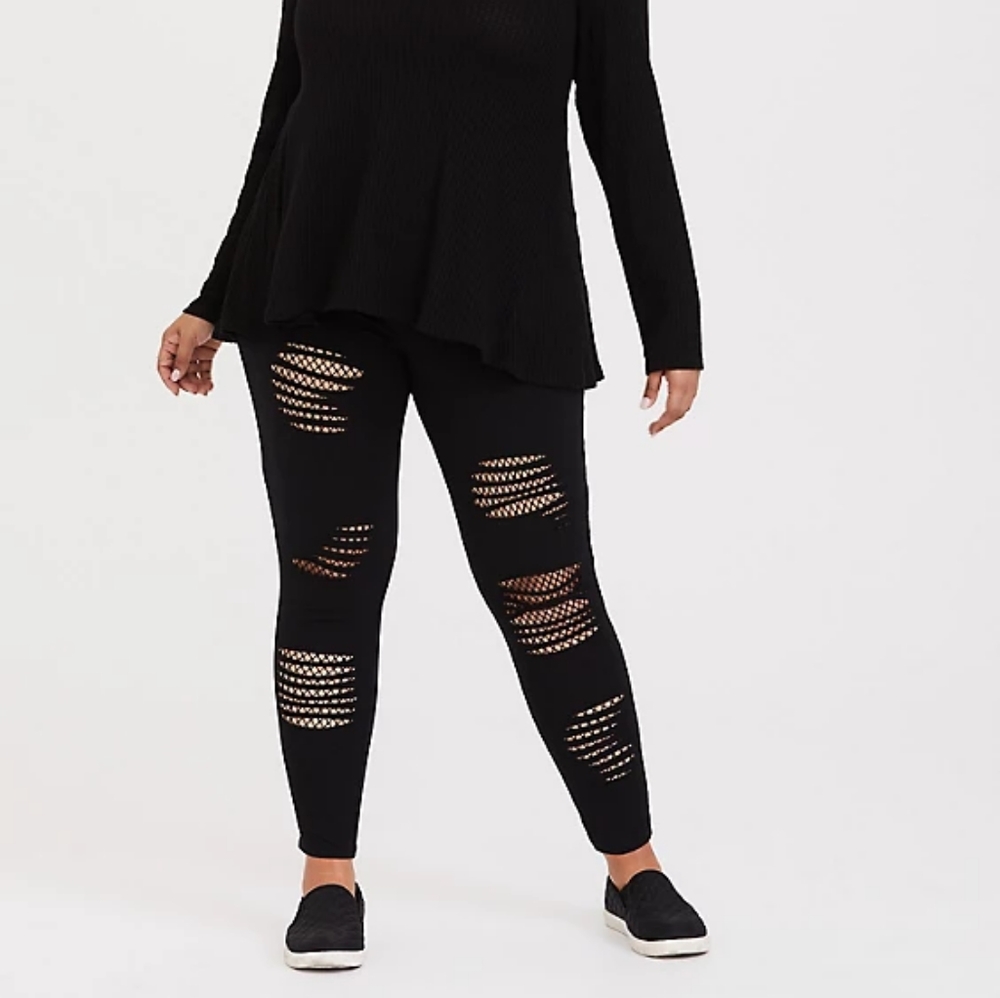 Torrid LEGGING  SLASHED MESH UNDERLAY BLACK